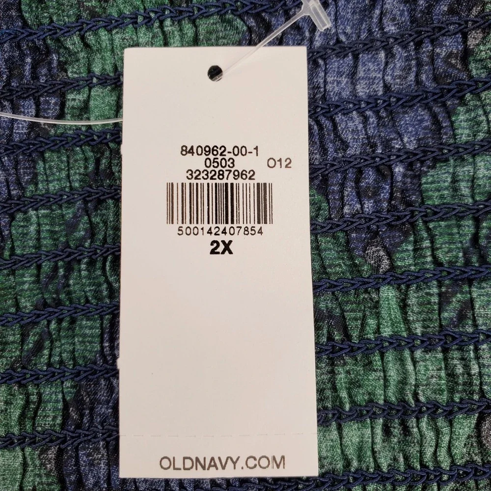 Old Navy Womens 2X Blue Green Plaid Puff Sleeve Peplum Smocked Top 100% Cotton